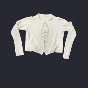 Lululemon Cream Ribbed Button-Front Cropped Cardigan | Long Sleeve Knit Top